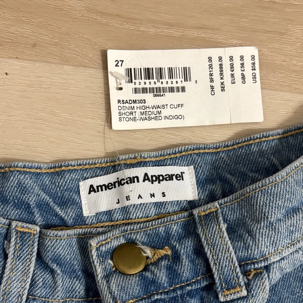 NWT American Apparel Women's Denim High-Waist Cuff Blue Jean Shorts new with Tag - Picture 2 of 8